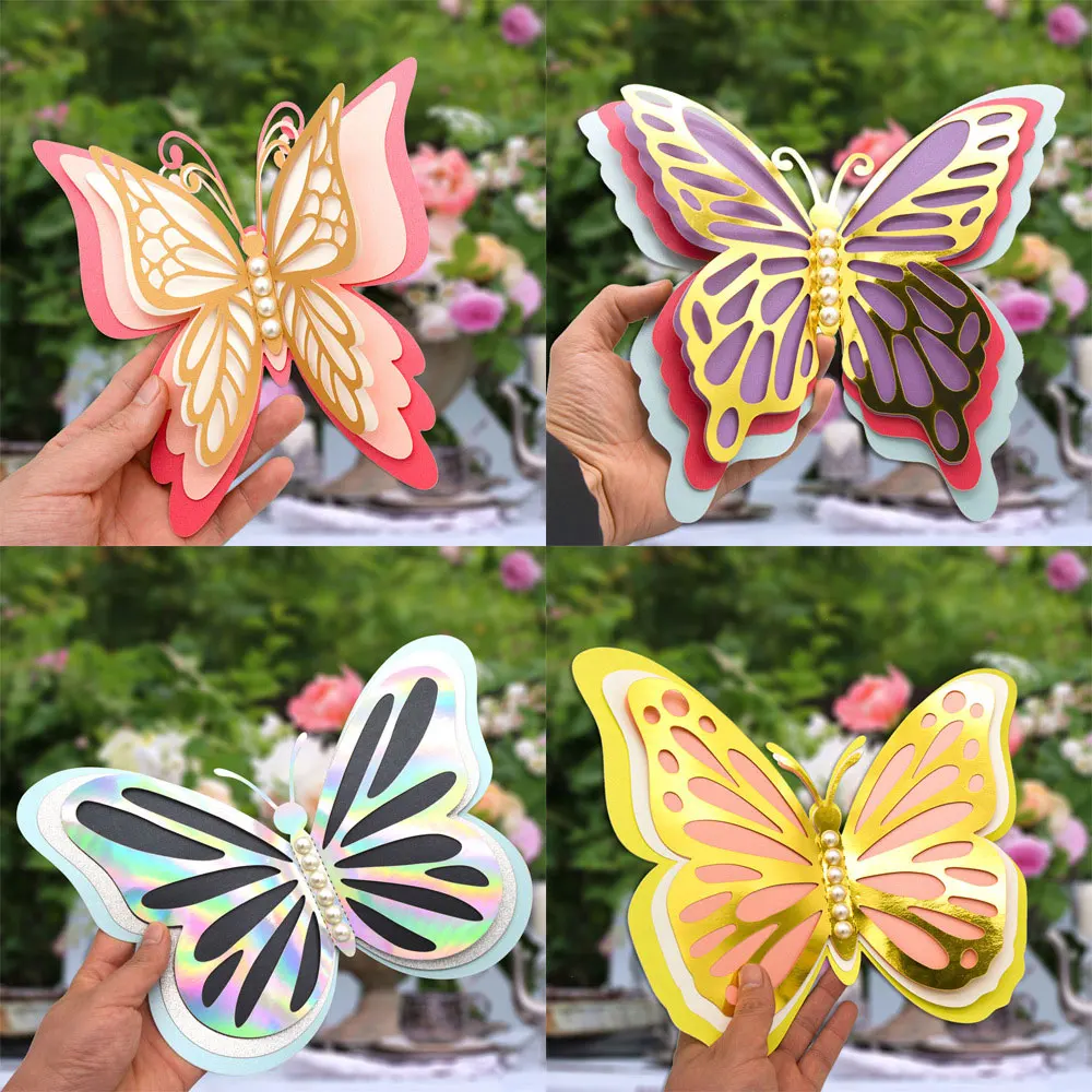 3D four-layer dutý motýl zeď nálepka svatební dekorace slavnost domácí dekorace tapeta perla papír butterflies nálepky