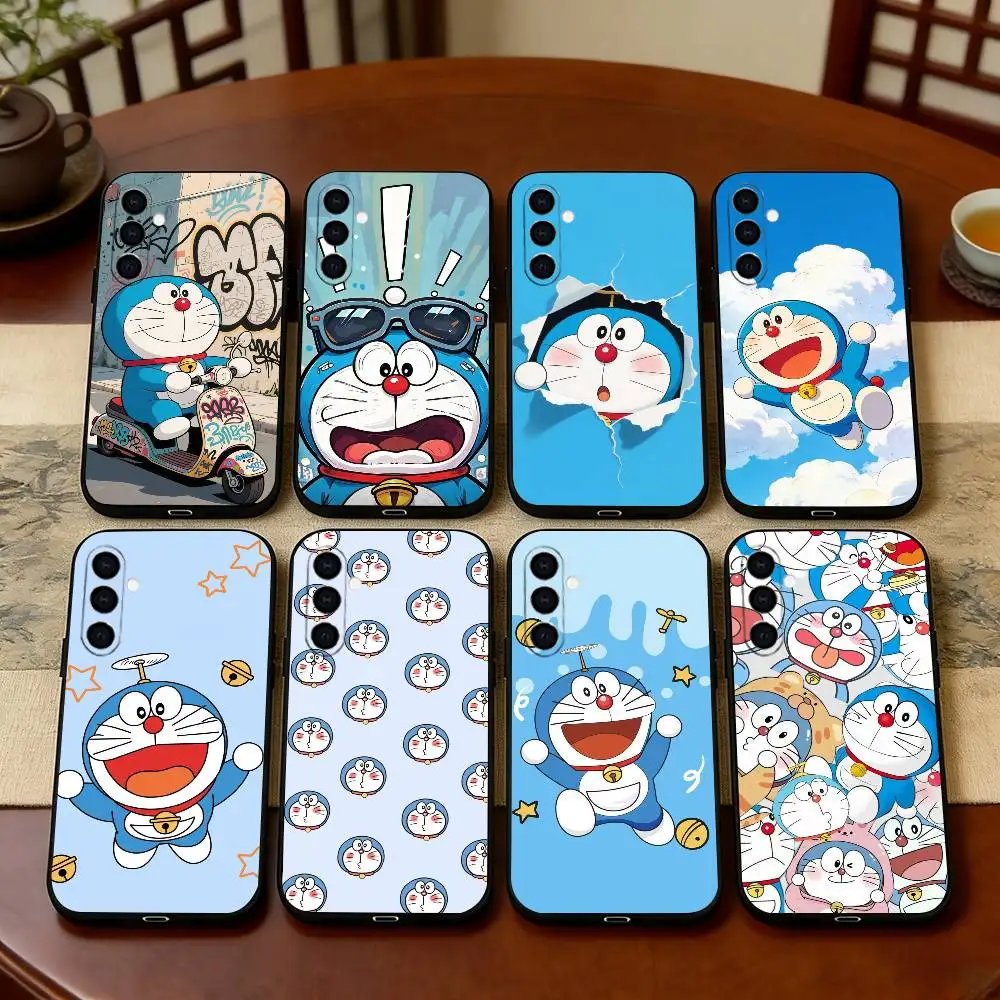 Capa de telefone Dora-Cute Doraemon para Samsung Galaxy A73, A72, A71, A70, A53, A52, A51, capa preta de silicone macio
