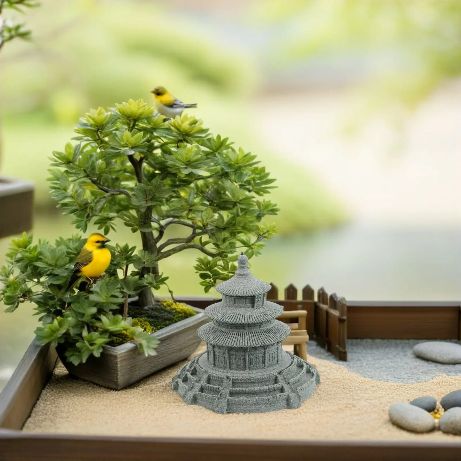 Chinese Ancient Architecture Micro Landscape Sandstone Heaven Desktop Ornament Craft Home Decor Miniature Building