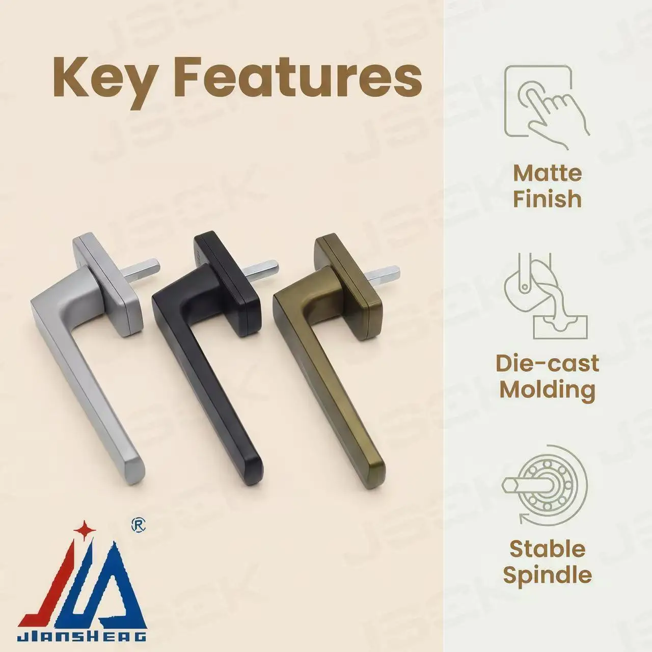 Minimalist Aluminum Casement Window Lever Handle Matte Anti-Fingerprint Thermal Break Window Hardware Replacement Fittings