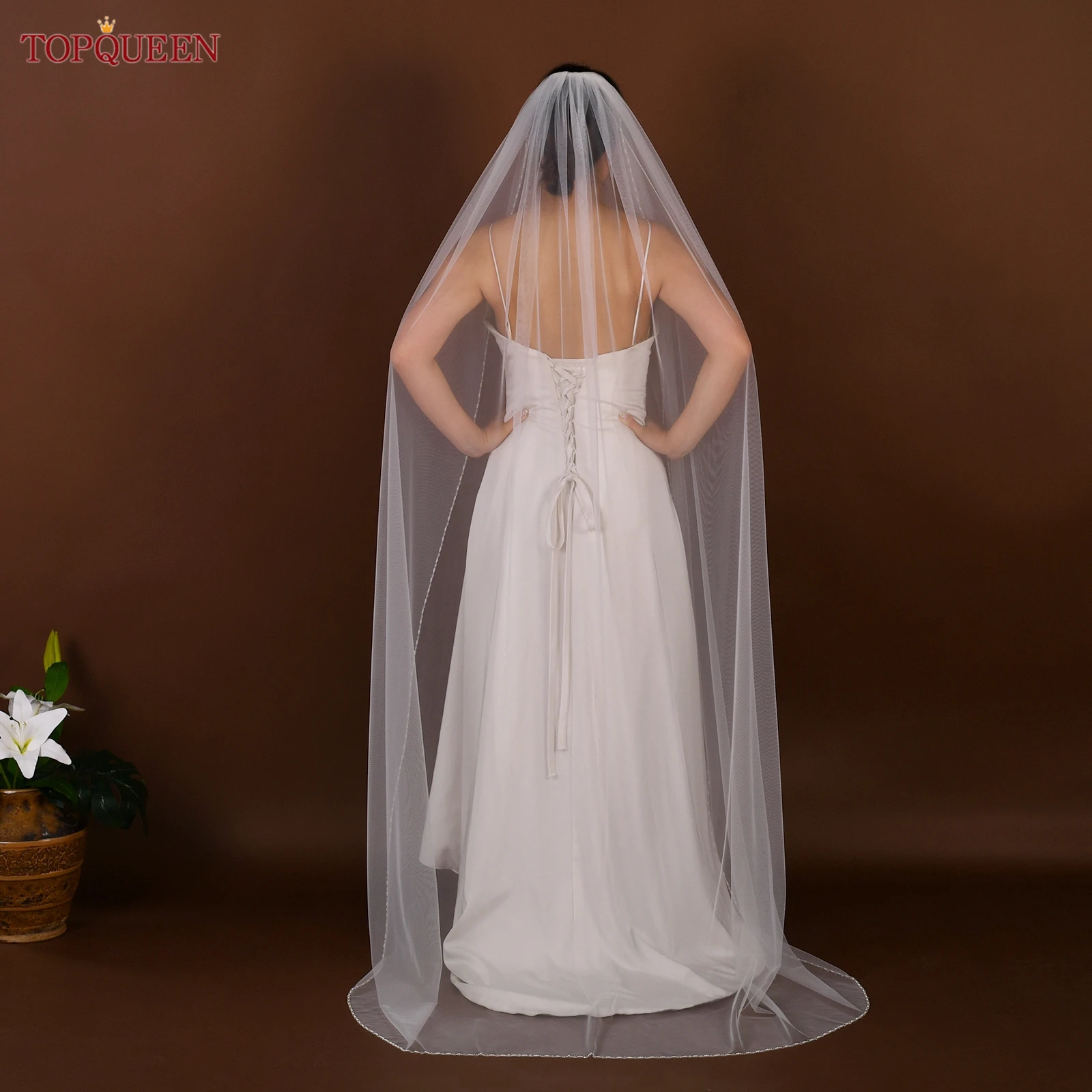 TOPQUEEN V107 Bridal Wedding Veil With Pearl Crystal Beads Crystal Beads Bridal Veil Wedding Crystal Beads Shiny Customizable image 5