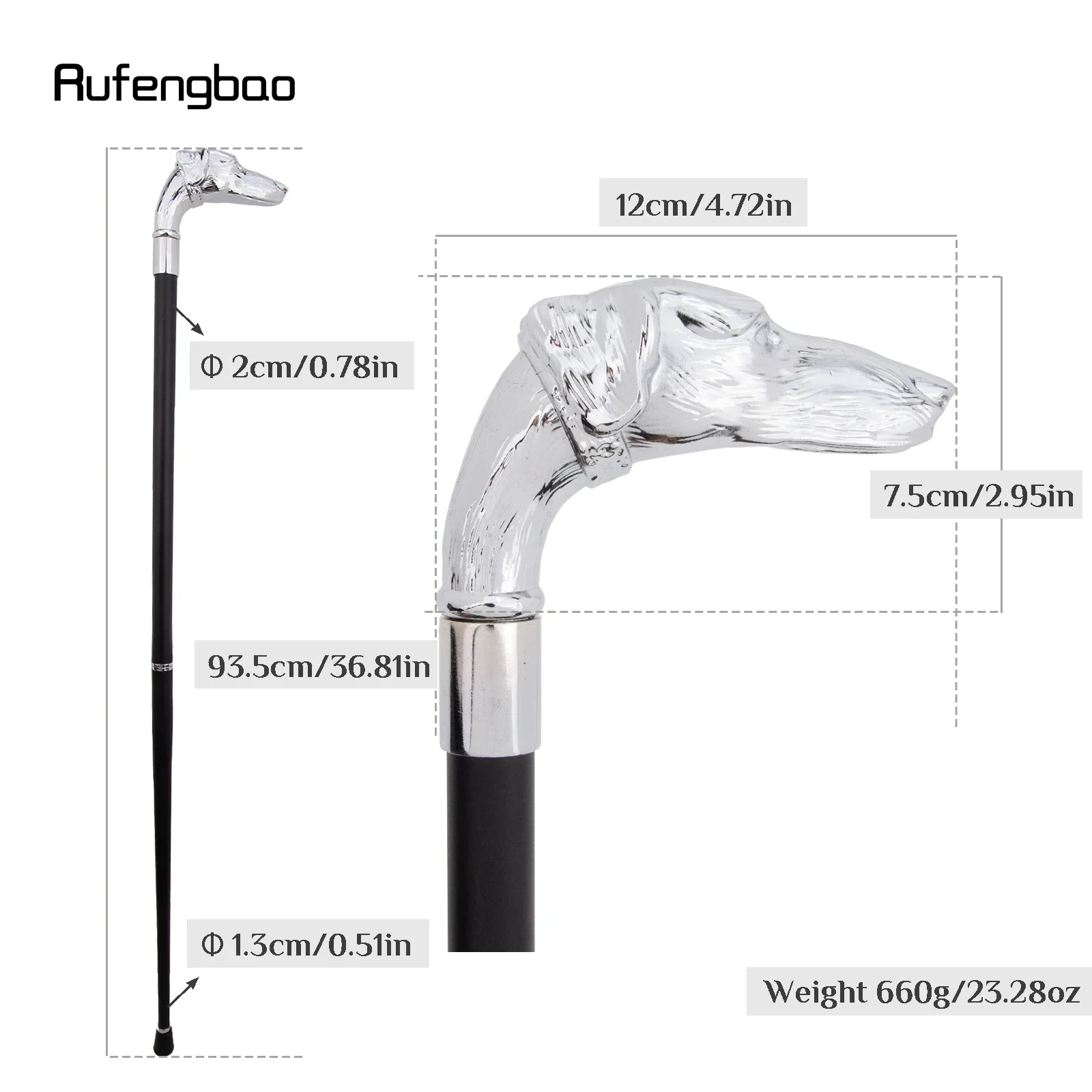 White Dog Sausage Dog Head Walking Cane Fashion Decorative Walking Stick Gentleman Elegant Cosplay Cane Knob Crosier 93cm