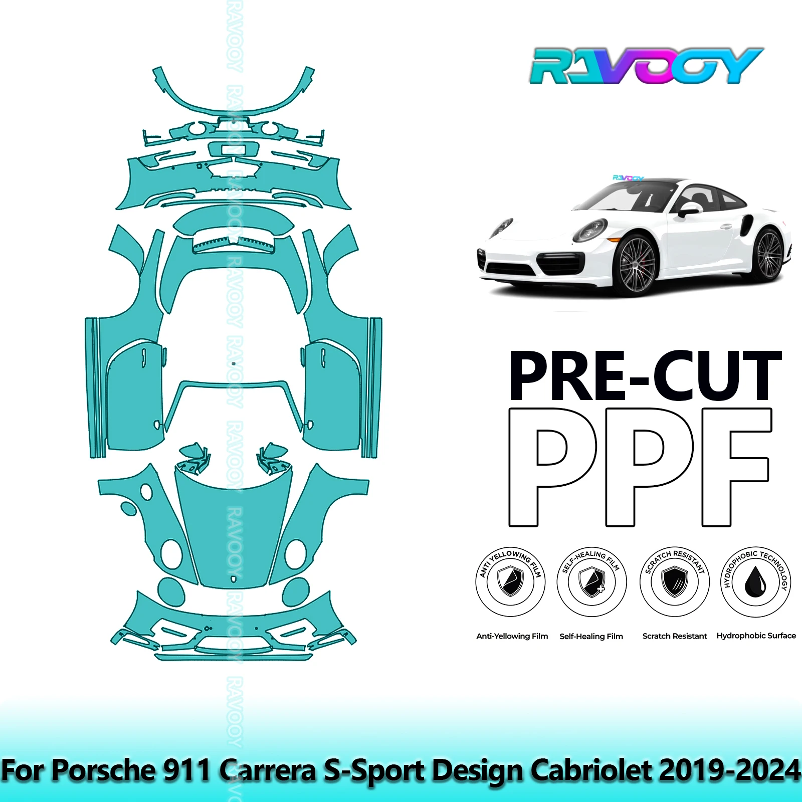 

8.5Mil Precut PPF Paint Protection Film Full Vehicle Clear Bra For Porsche 911 Carrera S-Sport Design Cabriolet 2019-2024