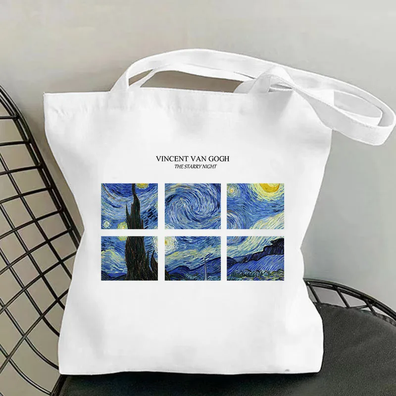 Van Gogh Starry Night 3x2 Oil Painting Canvas Lady Shoulder Bag Reusable Tote Bag Stylish Shopping Bags