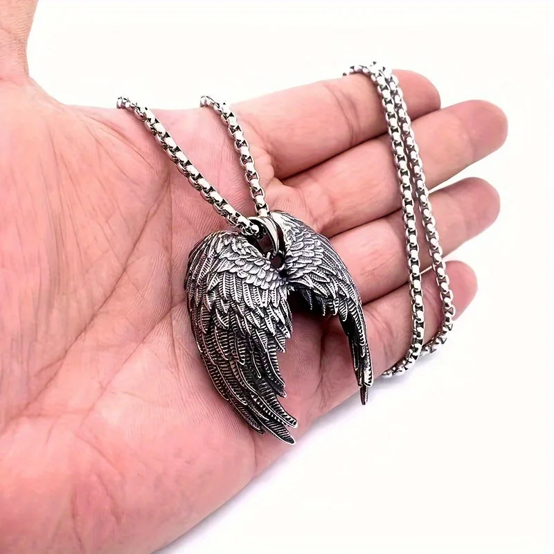 Collar con colgante de ala de ángel retro, acero inoxidable, estilo hip hop punk, color plateado, regalo de cumpleaños para hombres y mujeres, joyería para el cuello.