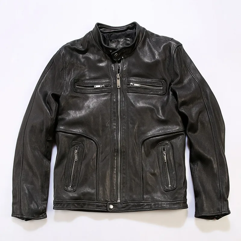 Stand-up collar casual mountain leather men's multi-pocket motorcycle