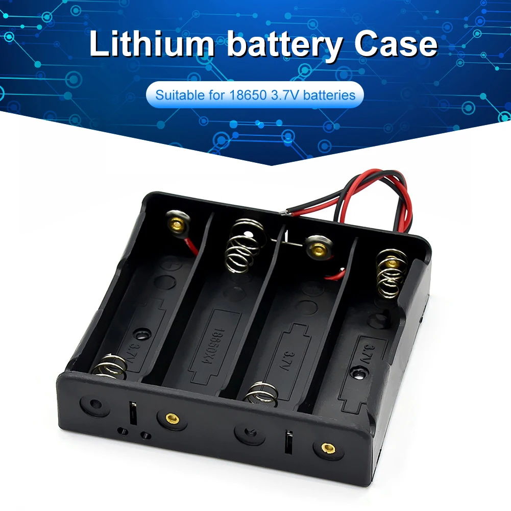 

1 2 3 4 Slot DIY Batteries Clip Holder Container Plastic 18650 Battery Holder with Wire Lead Black for 18650 3.7V Battery