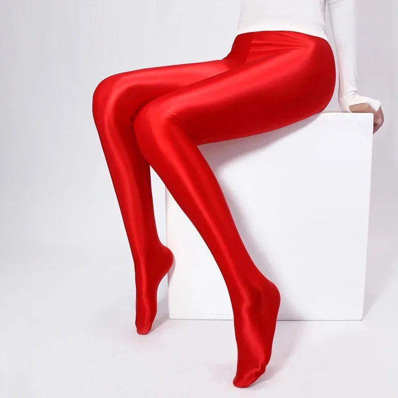 مثير المرأة لامعة سروال شكل قلم رصاص النفط لامعة مطاطا ضيق السلس انظر من خلال طماق شير جوارب طويلة ناعمة بألوان الحلوى