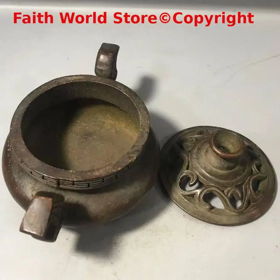 Ancient Collection Asia Bronze Carving Incense Burner Decoration copper censer ornament