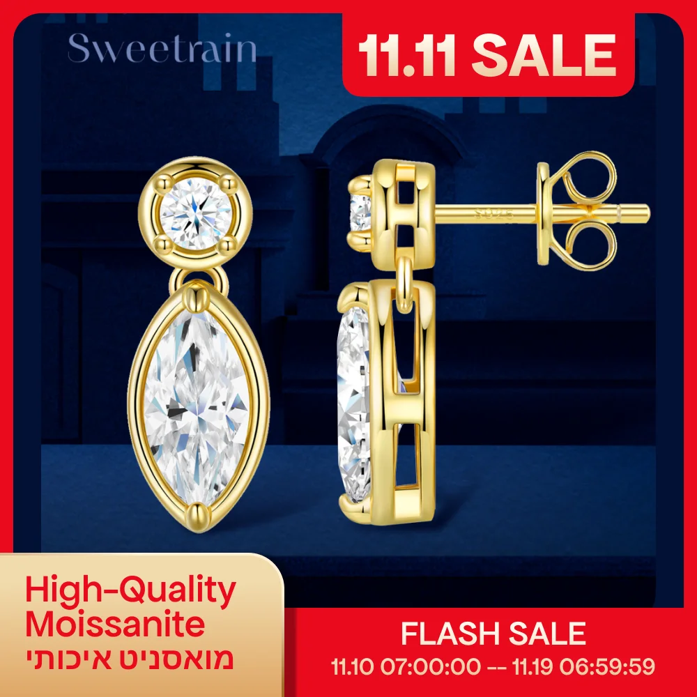 

Sweetrain круглые/маркизовые серьги-капли с муассанитом для женщин, серьги-гвоздики из стерлингового серебра 925 пробы с покрытием 18 карат, свадебные украшения