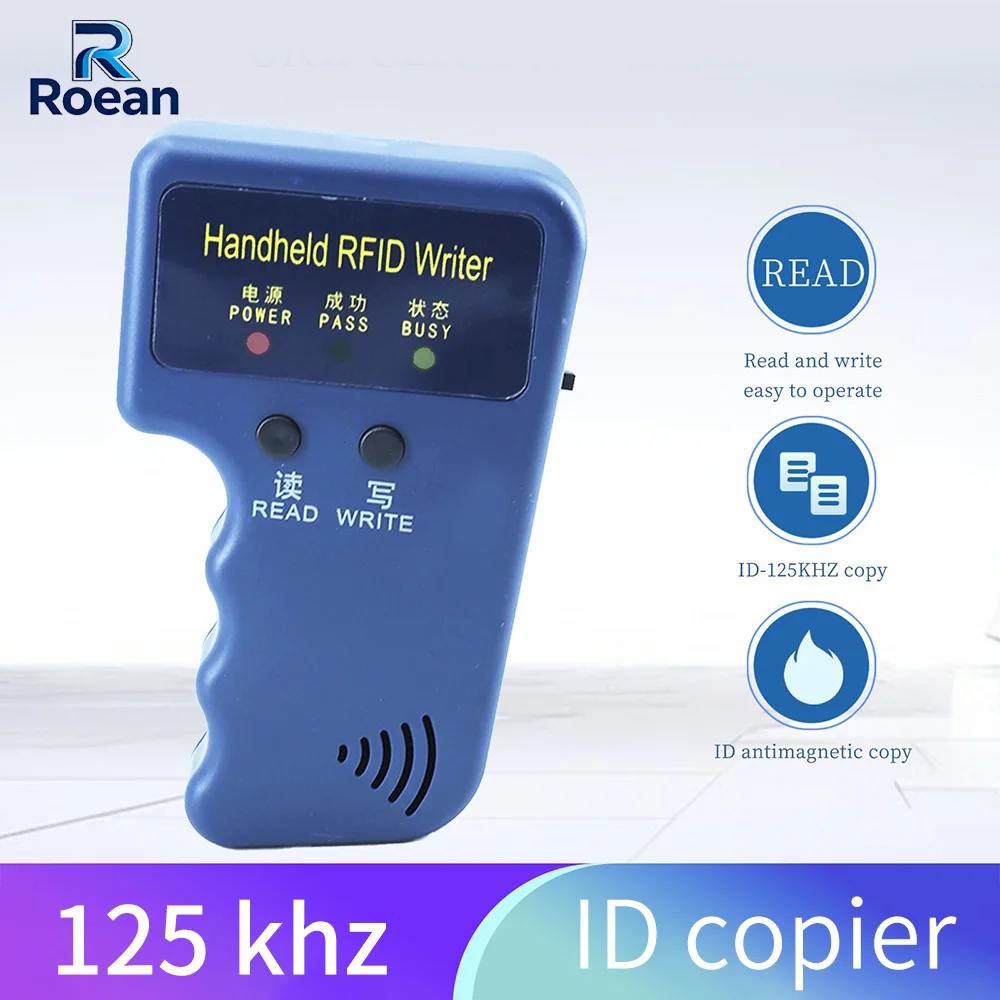 HandHeld 125KHz ID RFID Duplicator Portable ID Key Fob Reader Writer Offline Copier for T5577 EM4100 Access Cards