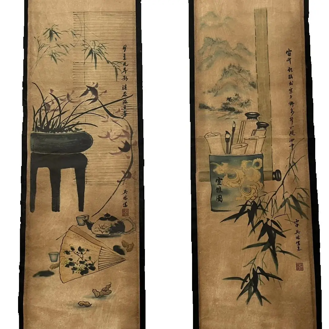 Chinese Celebrity  Old Scrolls music, chess, calligraphy and painting, Four screen wall painting Artwork for Home collectibles