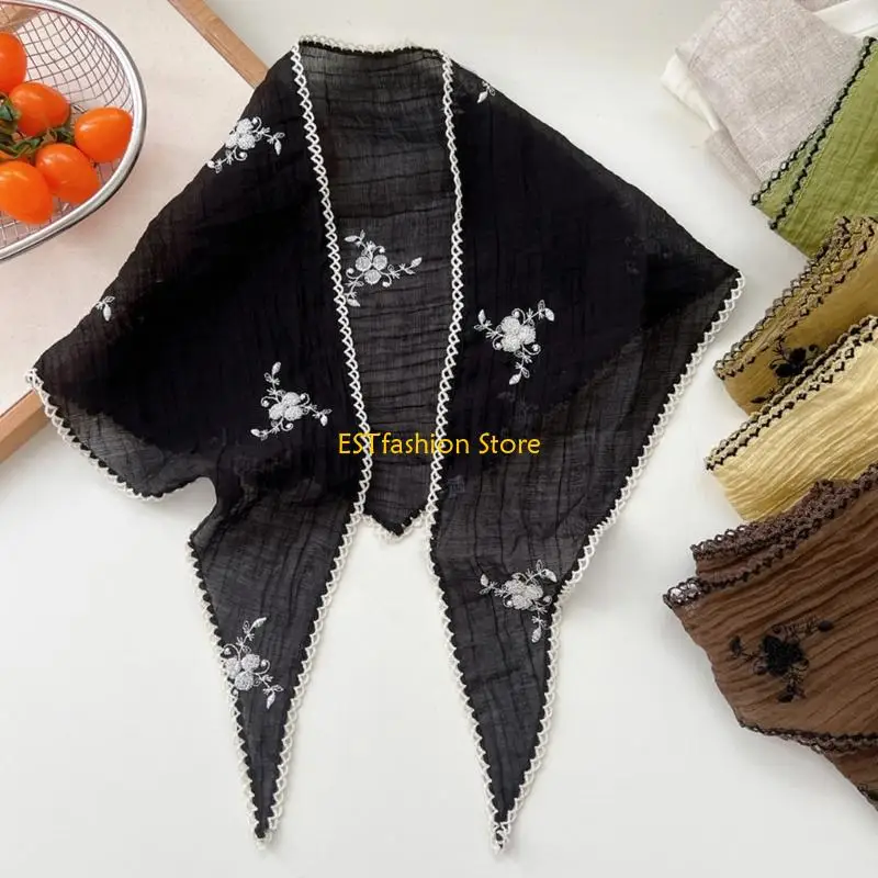 

Y5GC Delicate Floral Stitched Sunscreen Scarf Lightweight Travel Headscarf Essential