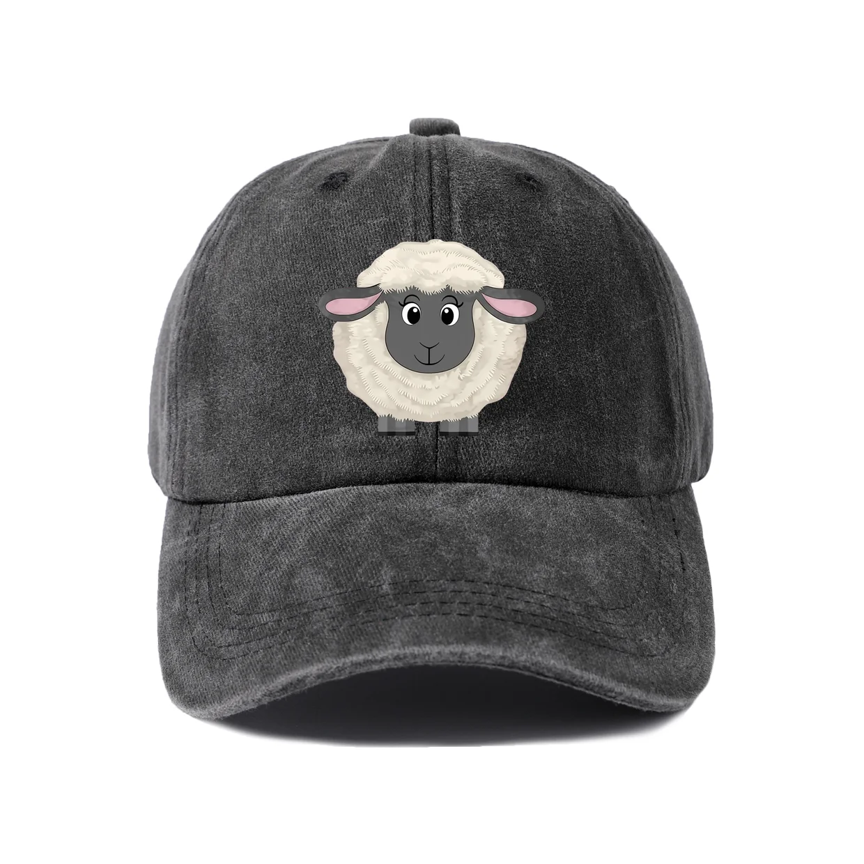 Cute Sheep Portrait Graphic Baseball Cap, Vintage Washed Adjustable Unisex Dad Hat, Streetwear Gift