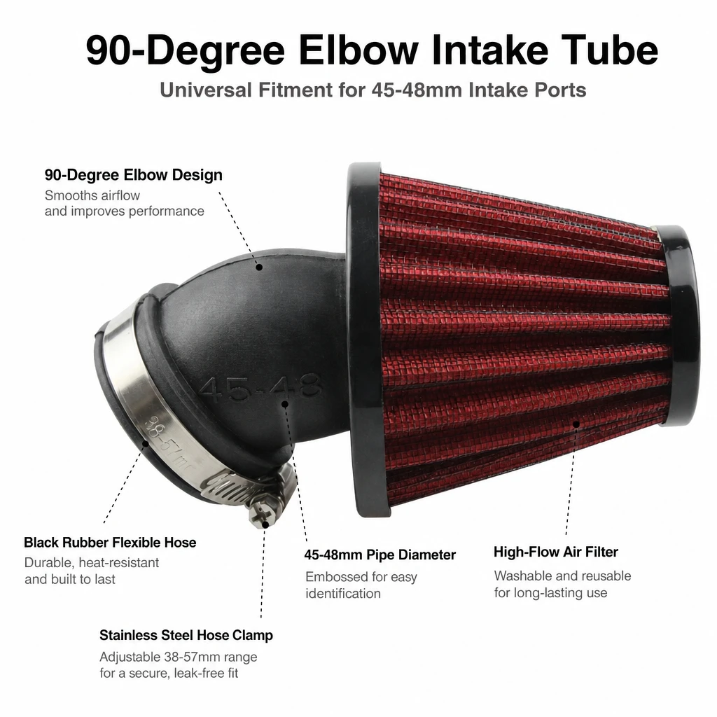 RAD Motorcycle Air Filter 45-48mm Bend Mushroom Air Intake Filter Pod Air Cleaner For Scooter Dirt Bike Modification