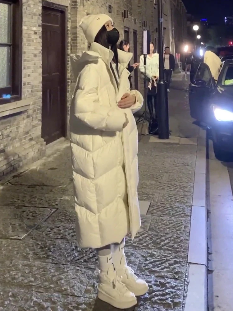 Invierno Thiened cálido largo con capucha blanco Du down Jaet mujer Faion prendas de vestir exteriores Daidamfang Commute Sle Abrigo acolchado