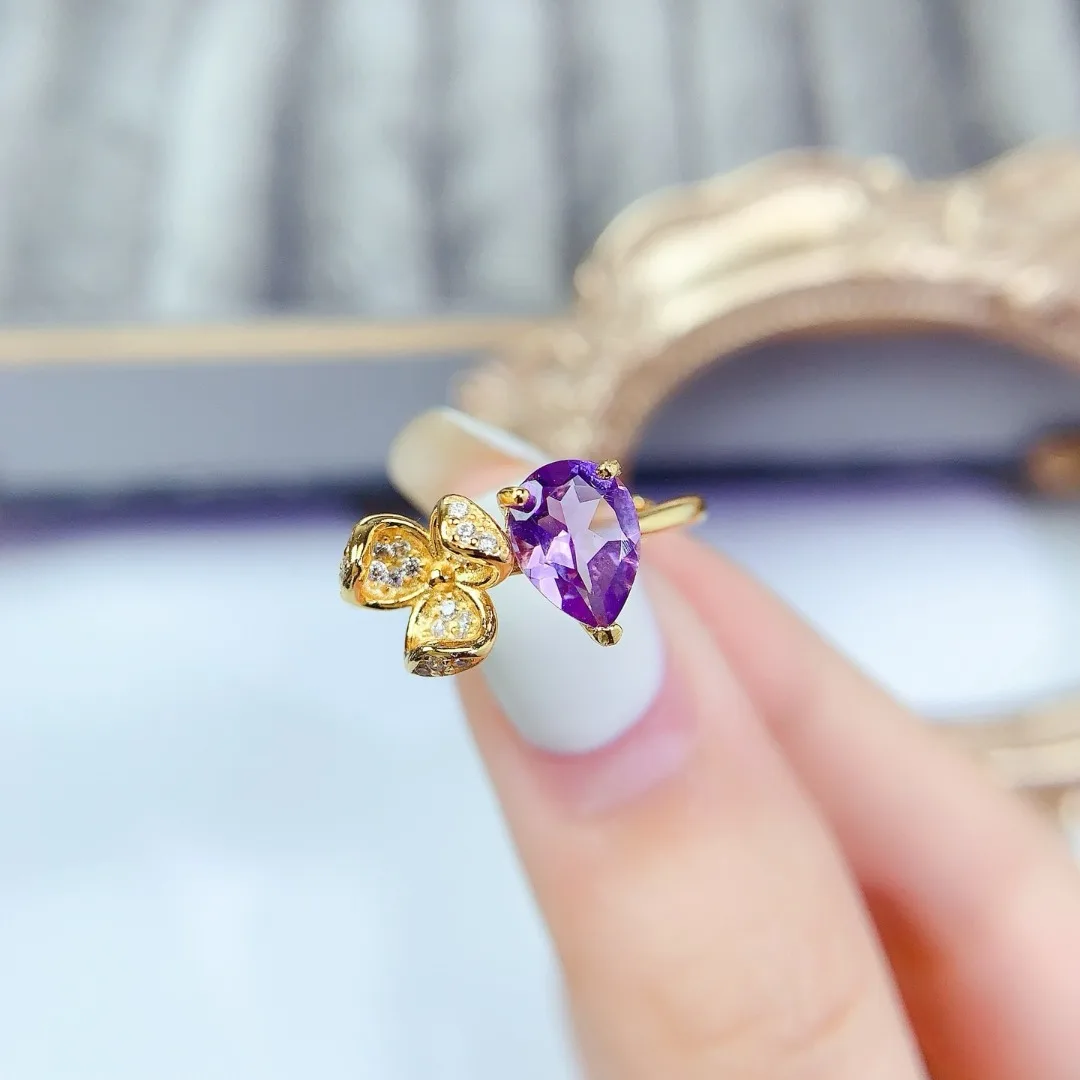 Refined Temperament  Natural Amethyst S925 Sterling Silver Ring Captivating Natural Luxury Women Jewelry Designed By A Designer