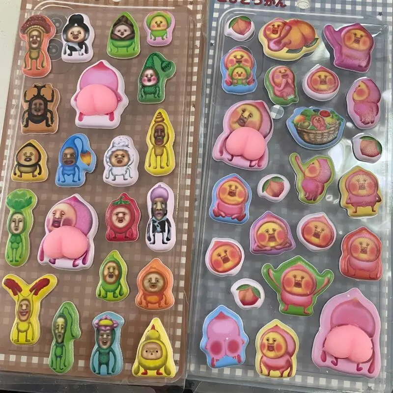 Image of Kawaii Cartoon Kobito 3D Bubble Butt Pfirsichförmige Stressball-Aufkleber Kreative Schüler-Belohnung Notizbuch-Dekoration Zubehör