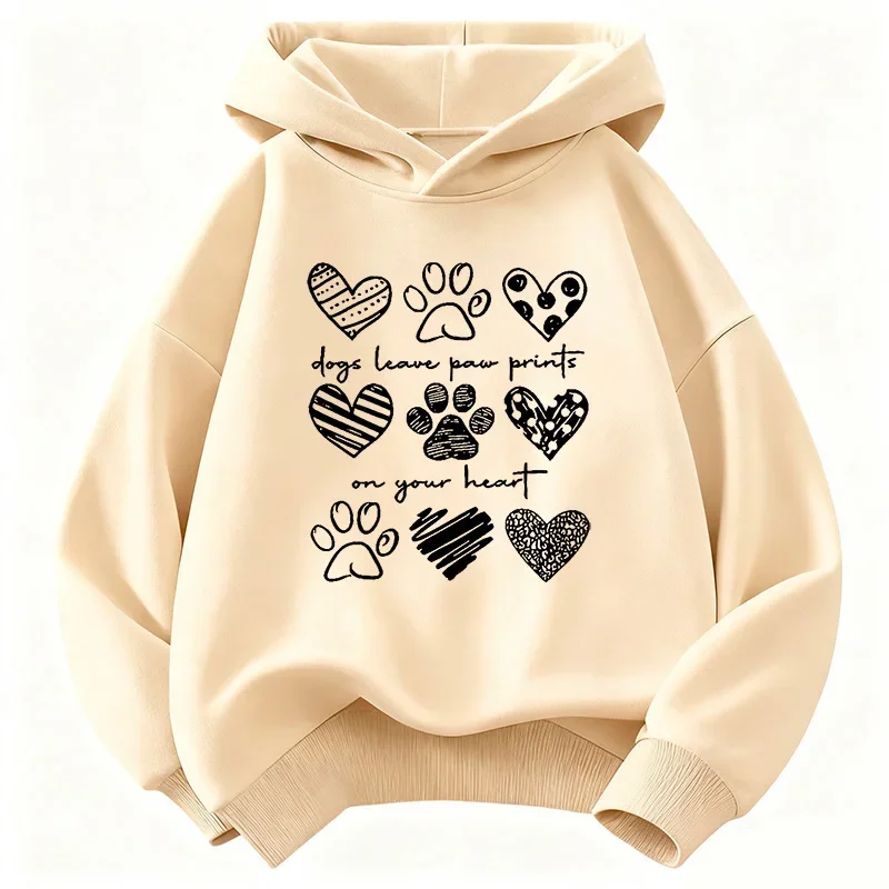 Cute Dog Paw with Love Heart Graphic Hoodie Kids Children's Sweatshirt Hoody for Boys Girls Kawaii Casual Hoodies