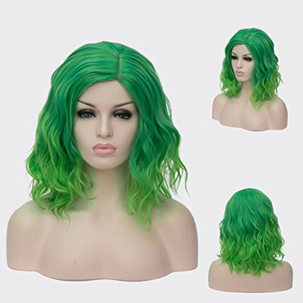 Woman Green Wigs Short Curly Heat Resistant Synthetic Pink Blue Red Hair For Black White Women Cosplay Lolita Bob Wigs