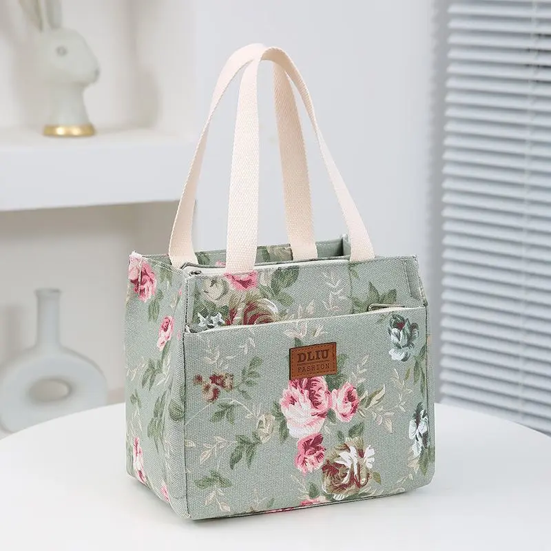 Aesthetic Floral Print Lunch Box Bag Insulated Large Capacity Bento Bag Thermal Cooler Handbag For School, Work, Travel & Picnic