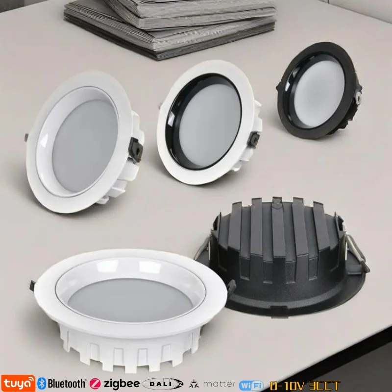 Ultra-thin LED Smart Downlight Tuya Zigbee Bluetooth DALI 0-10V 3CCT SMD Anti-glare Embedded AC110V 220V Clothing Store Lighting