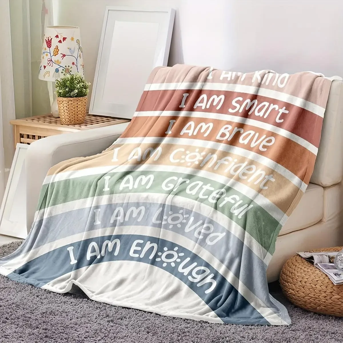 Soft and cozy boho blanket Printed with inspiring affirmations Suitable for playroom chairs Sofas and beds Travel Blanket Covers