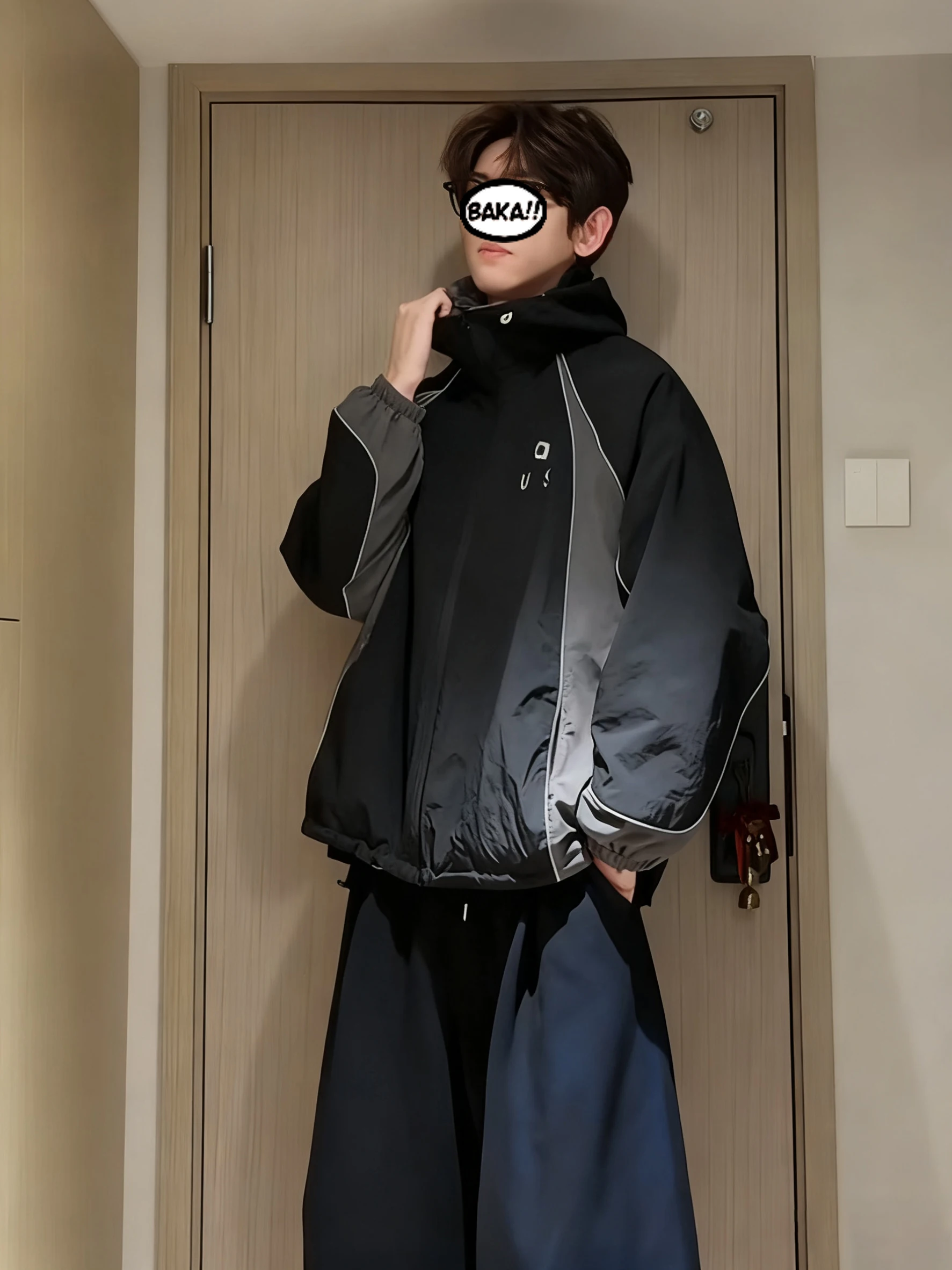 

Двусторонняя куртка с американскими светоотражающими полосами для мужчин, осенне-зимняя, модная, брендовая, премиум-класса, с воротником-стойкой и капюшоном