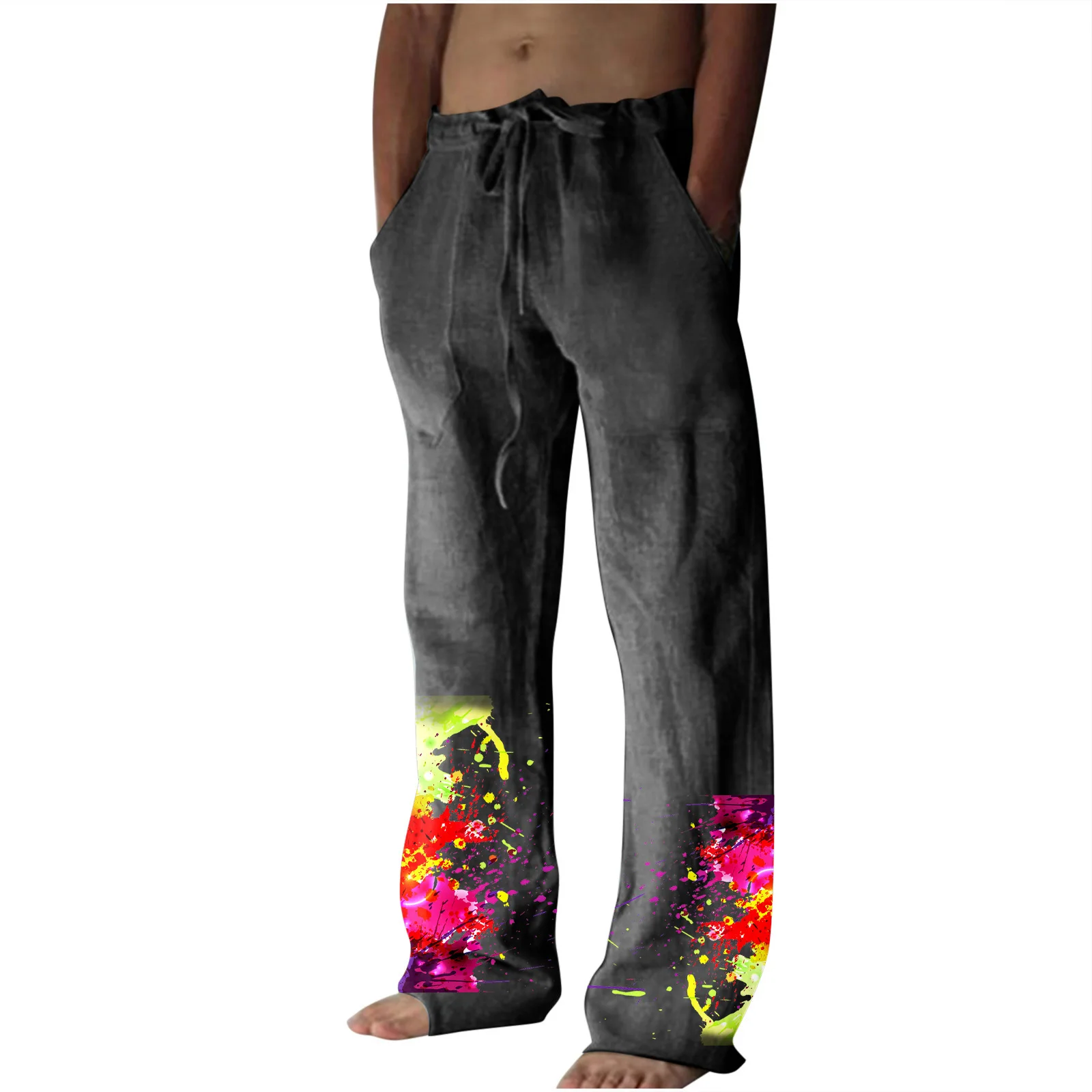 New cross-border drawstring elastic waist straight leg pants with flame pattern 3D printed casual oversized sports pants