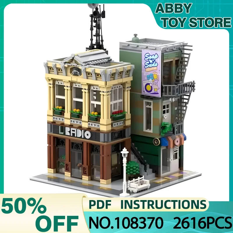 MOC 108370 Technical The Radio Station City Street View Compatible 10278 Police Station Building Bricks Puzzle Toy Birthday Gift