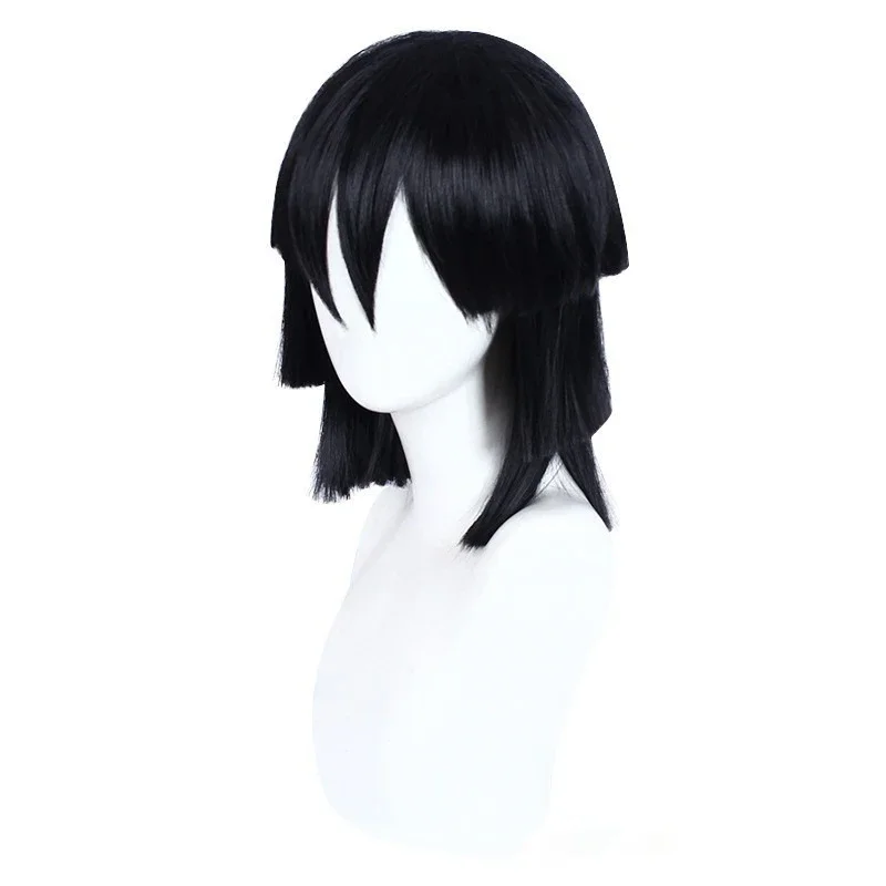 Anime démon Slayer serpent pilier Cos perruque Iguro Obanai personnage perruque couverture balle femme chapeaux noir stratification cheveux courts