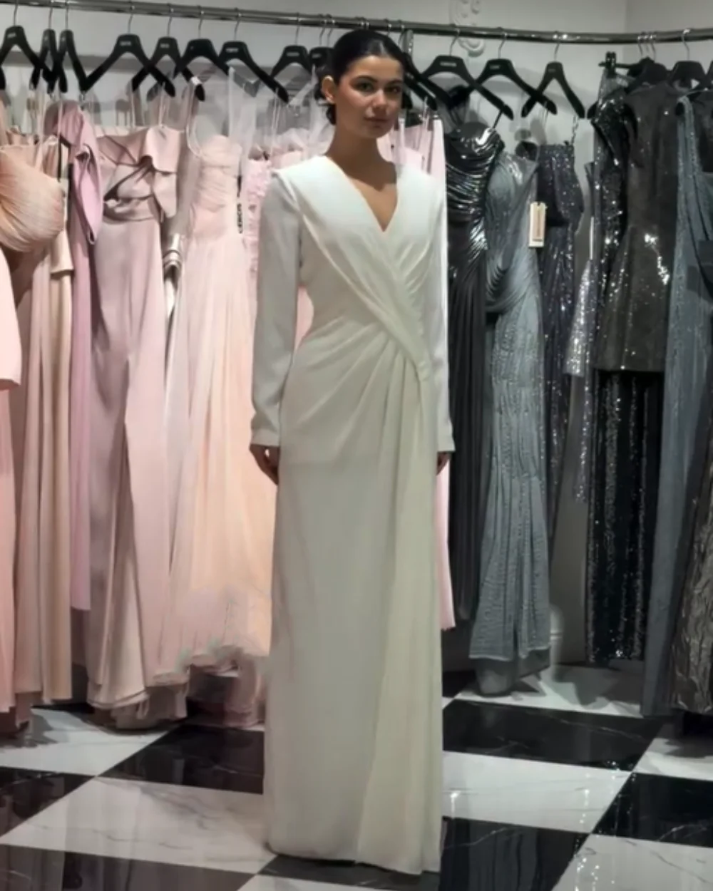

Customized Formal Jersey Pleat Straight V-neck Long Evening Dresses Luxury 2025 High Quality Sizes Available