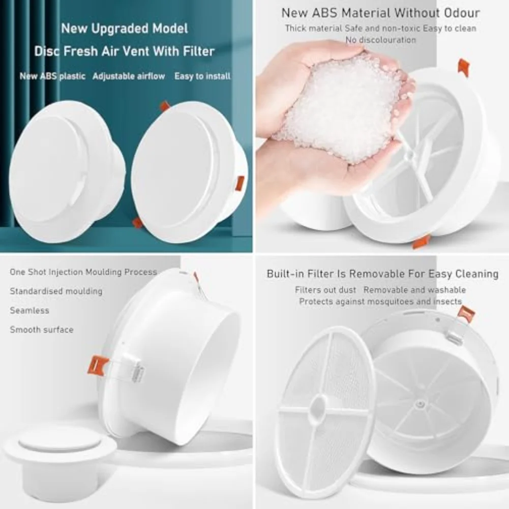 1PCS Adjustable Round Air Diffuser With Insect Screen ABS Wall Ceiling Vent Ducting Exhaust Grille Cover For Fresh Air Systems