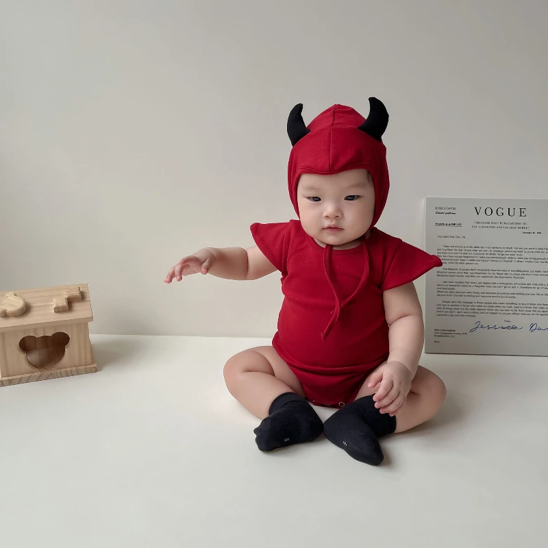 

MINISO Halloween Korean Version Baby Onesie Spring New Little Devil Shaped Romper Set Infant Cute Outfit 0-12 Months Bodysuits