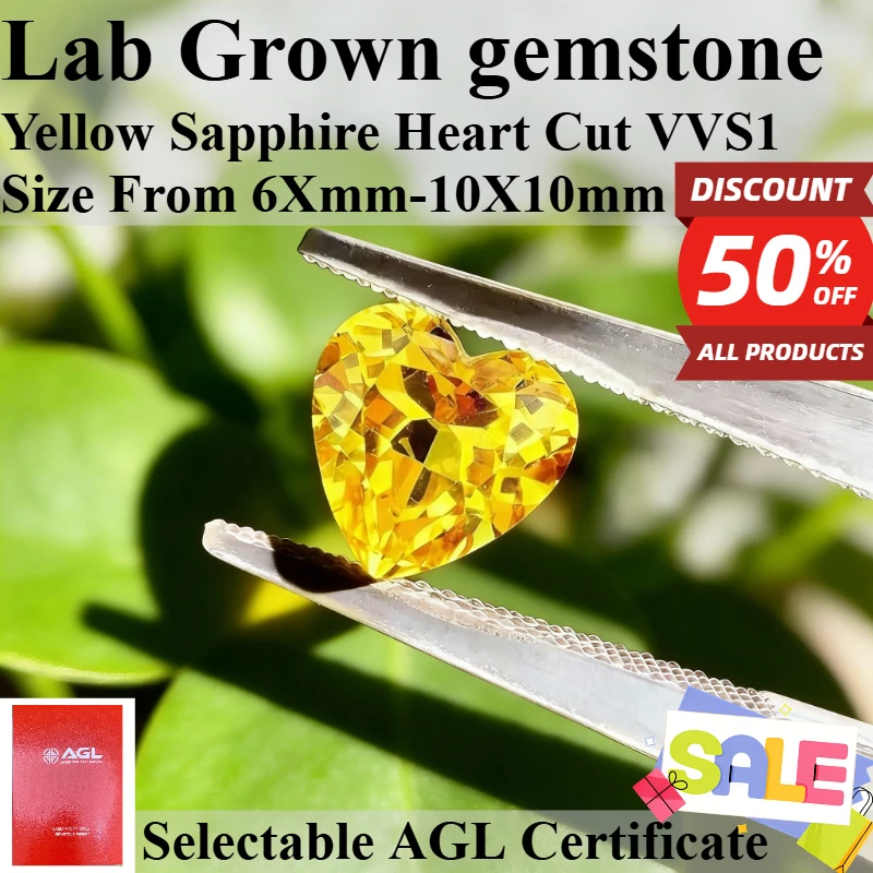 

Premium Yellow Lab Created Sapphire Heart Cut VVS Clarity Loose Gemstone for Fine Jewelry Setting Wholesale