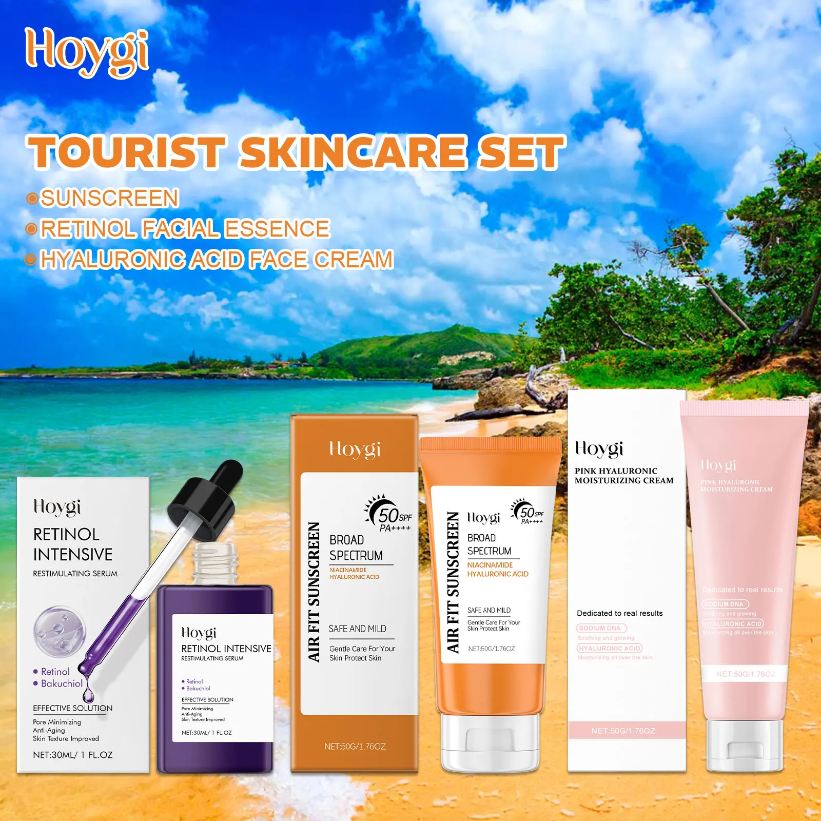 Portable Spf 50 Sunscreen Anti Oxidant Oil-Control Retinol Serum Imrpove Roughness Skin Moisturizing Smoothing Face Cream Travel