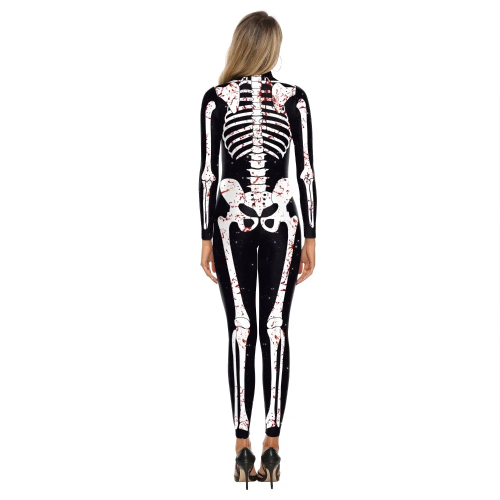 Halloween Blood Skeleton 3D Printing Pattern Cosplay Bodysuit Carnival Party Coverall Role Play Costume Quirky Jumpsuit Bottoms