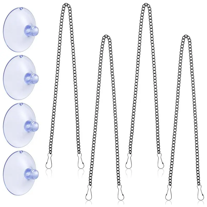 A02M-2 Set 20 Inch Stainless Steel Hanging Chains For Stained Glass Window Panels With Suction Cup Hooks