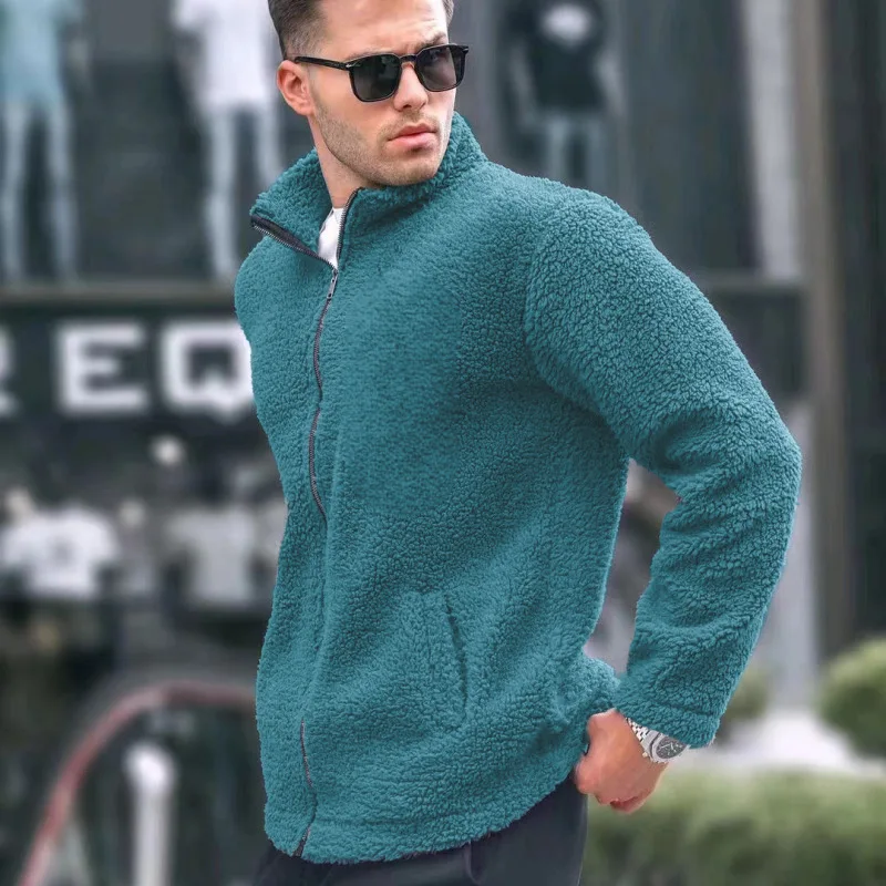 

Пузырьковая плюшевая теплая куртка для мужчин, осень-зима, длинный рукав, молния, воротник-стойка, топ, модное винтажное пальто с капюшоном, повседневная толстовка