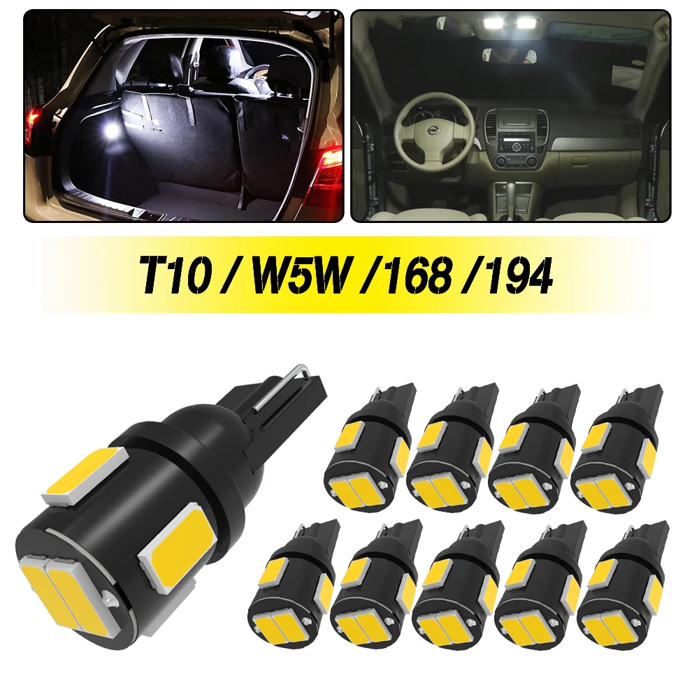 

10 шт. светодиодных ламп W5W 194 168 T10 DC 12V для сигнальных, салонных, габаритных, задних фонарей и противотуманных фар, ультраяркие