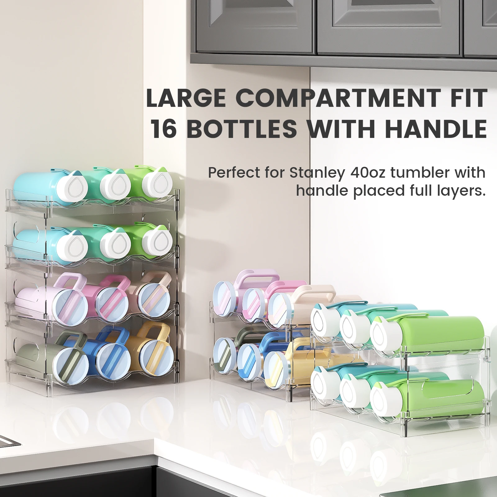 Water Bottle Storage Rack -2/3/4 Layer Transparent Stackable Bottle Rack and Wine Rack Suitable for Bottled Water Cups