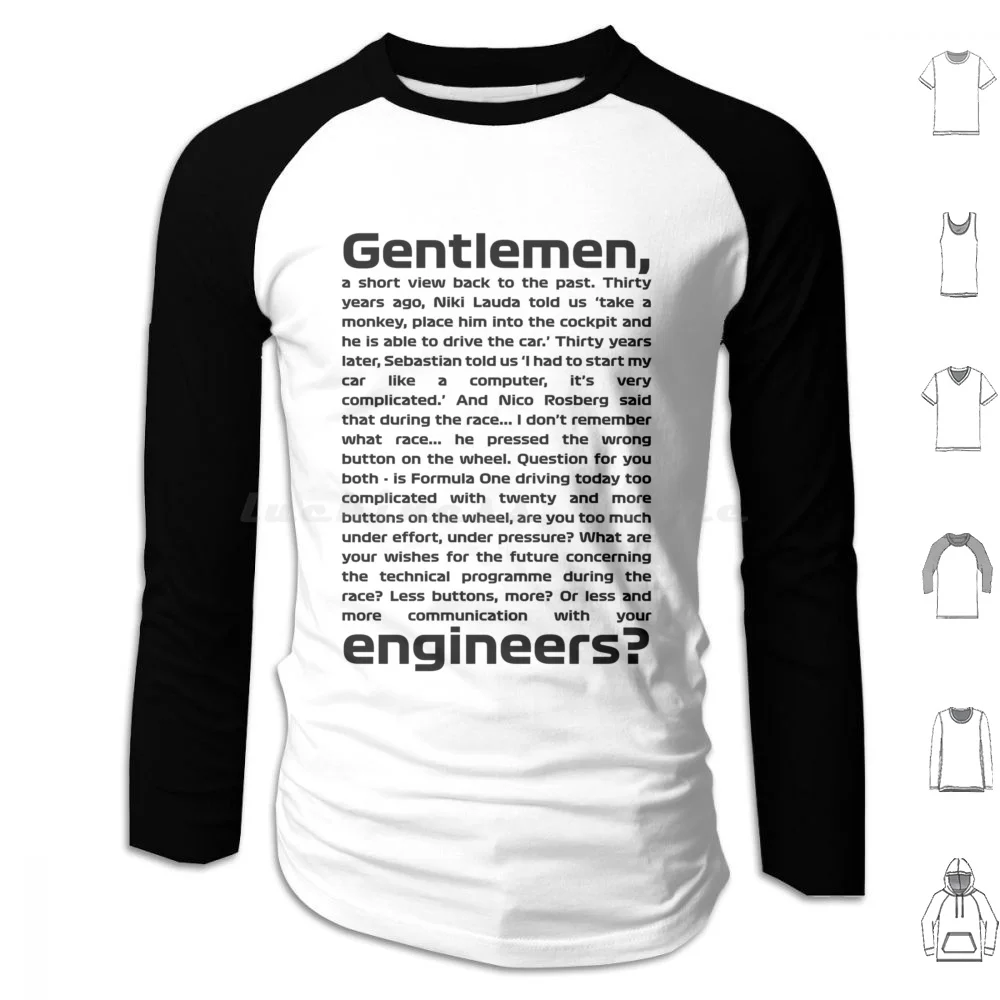 Gentlemen , A Short View Back To The Past. Hoodies Long Sleeve Racing Quote Motorsport Grand Prix Funny Quotes Lando