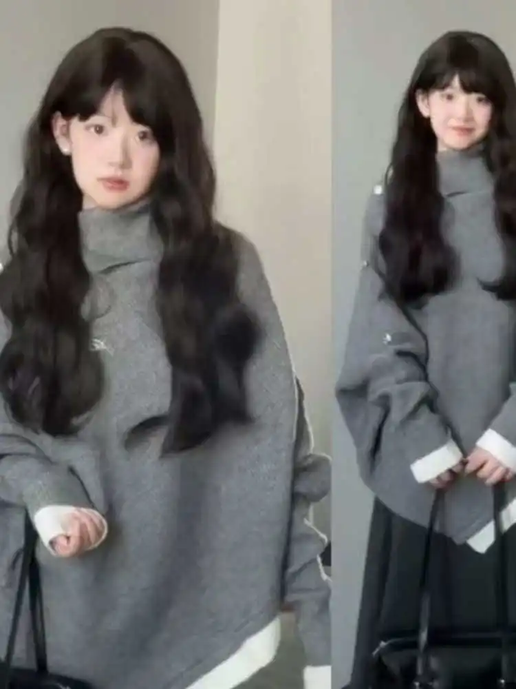 

Women's Knitted Sweater Coat Long Sve High Collar Asymmetrical f Skirt Set Winter Casual Faion Ensemble Polyester Fiber