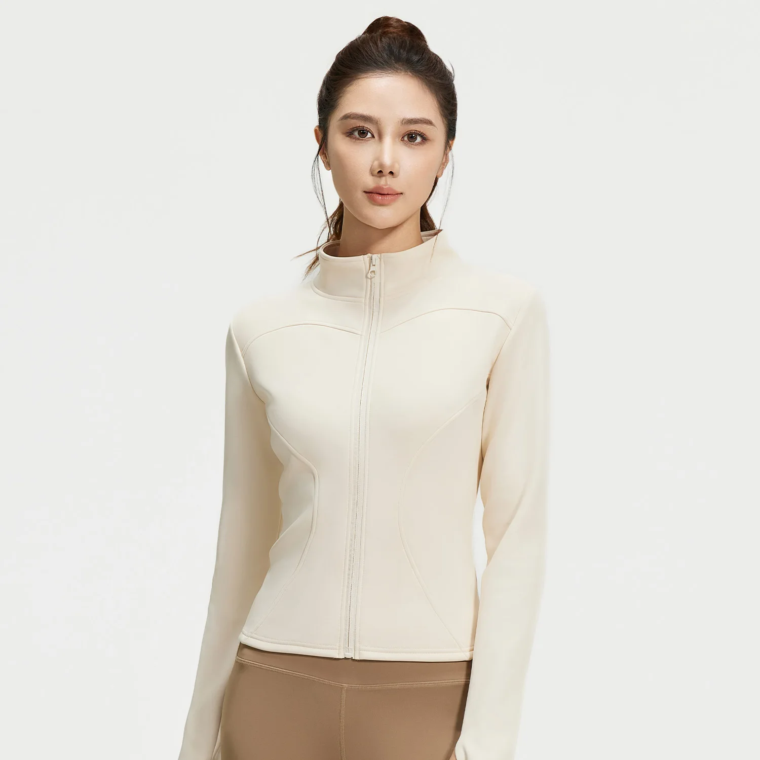 Winter new peach light pill yoga clothing women's fitness thin stand -up collar thin velvet sports jacket