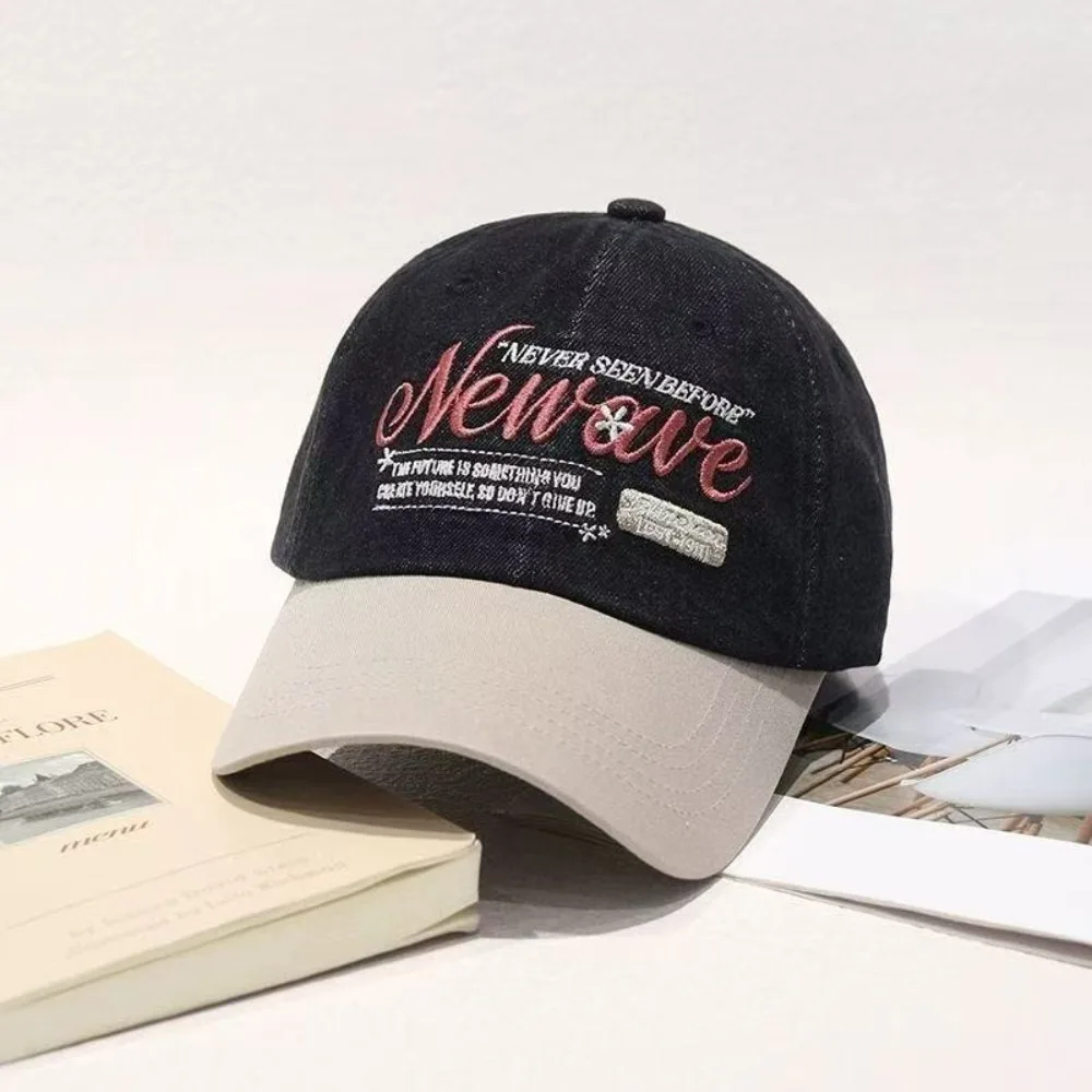 

Trendy Soft Top Baseball Cap Wide Brim Breathable Denim Sun Hat Adjustable Embroidery Sun Visor Cap Unisex
