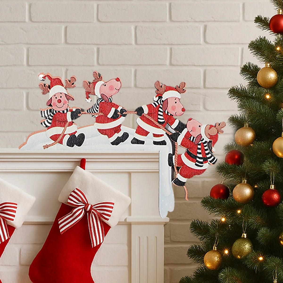 

Christmas Reindeer Door Frame Decor Merry Christmas Decoration for Home 2025 Pendant Xmas Double-sided Wood Ornaments Navidad