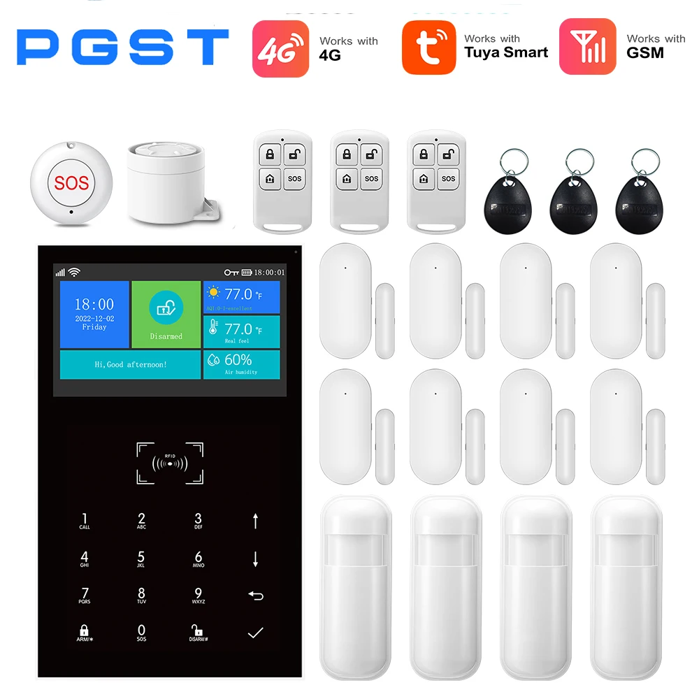 4G Alarm Beveiligingssysteem Tuya Smart Home GSM Inbraakbeschermingsset met Deur Raamsensor voor Familiehuis Appartement Kantoor
