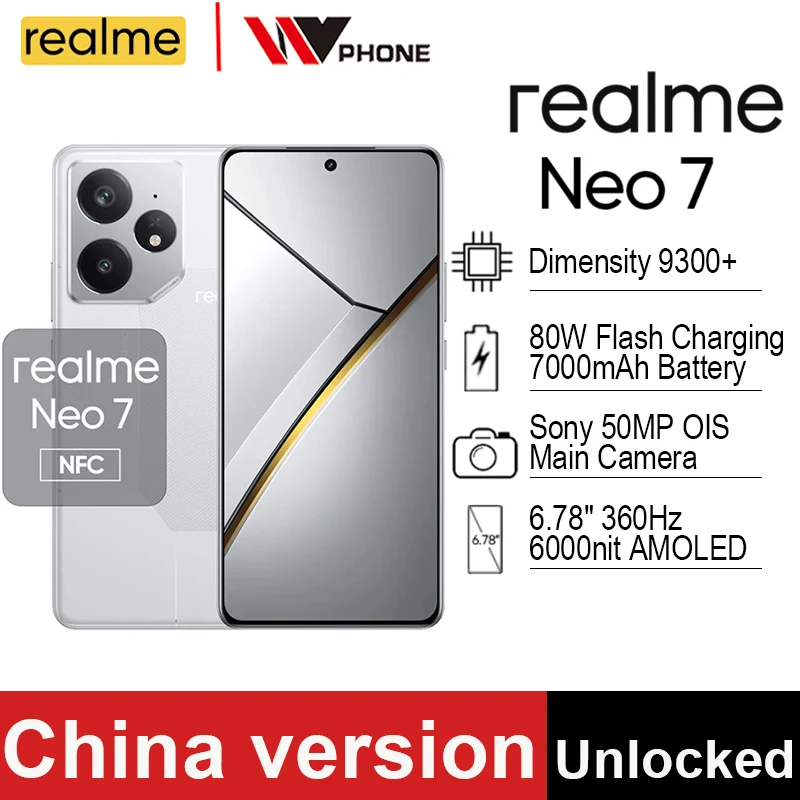 Unlocked Chinese Version realme Neo7 5G Smartphone Dimensity 9300 Plus 50MP OIS 6.78