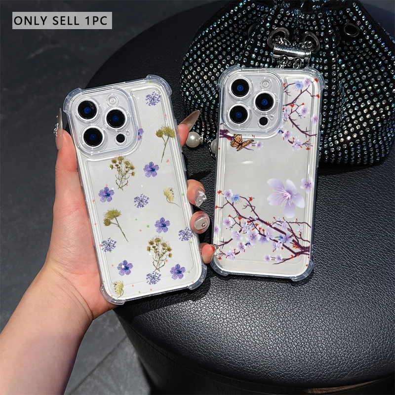 Flower plant elements Phone Case For IPhone 17 Pro Max 16 17 15 7 14 13 Plus 12 Mini 11 XR 16E Air Cases Transparent Soft Covers