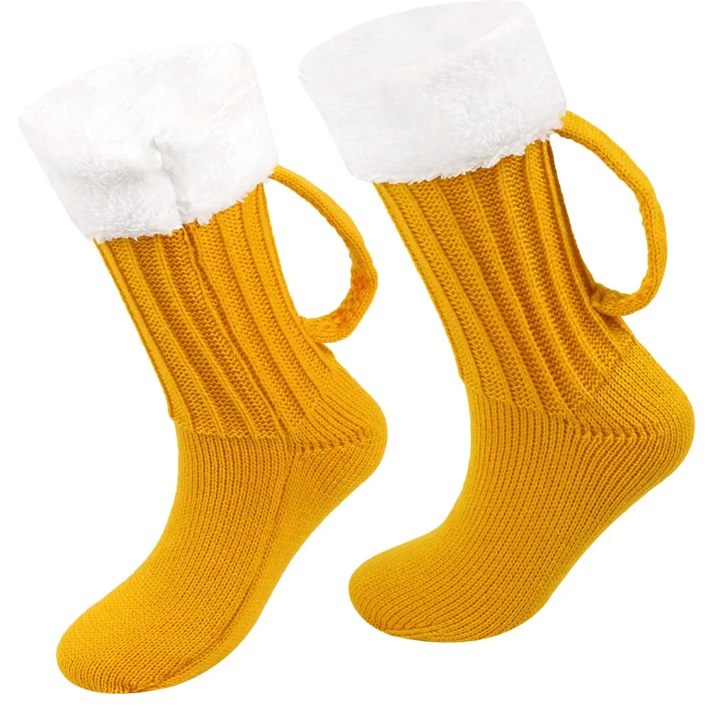 3D Beer Mug Knitted Socks Men\'s Padded Warm Mid-Calf Socks Women Winter Soft Funny Sleep Floor Socks Woolen Socks Christmas Gift